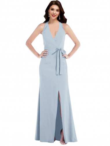 Best Stretch Crepe Halter Neck Sleeveless Open Back A-Line Long Formal Evening Dress Canada