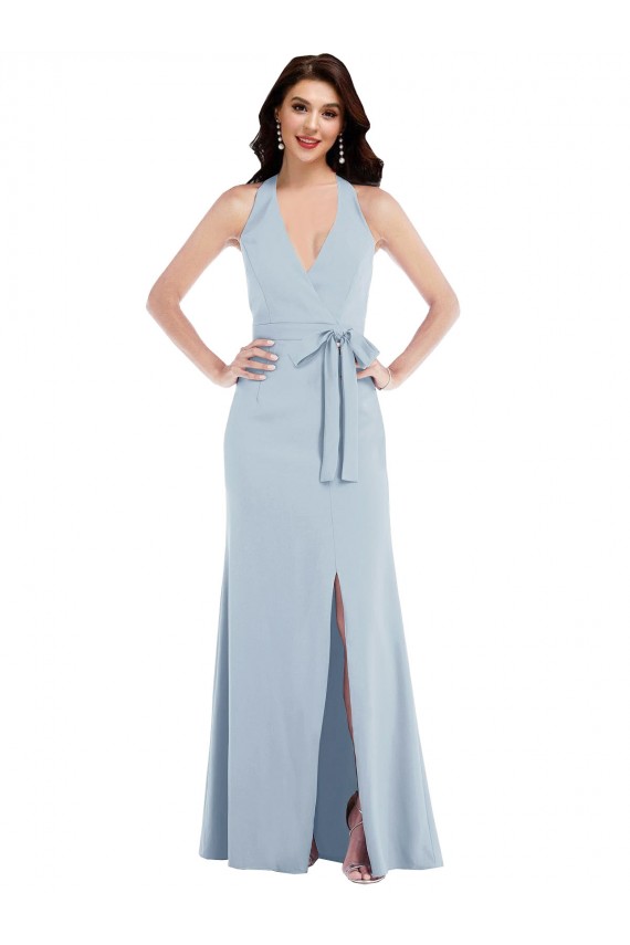 Best Stretch Crepe Halter Neck Sleeveless Open Back A-Line Long Formal Evening Dress Canada