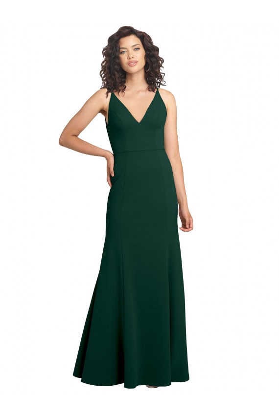 Best Stretch Crepe V-Neck Sleeveless V-Back Midnight Green Long Formal Dress Canada