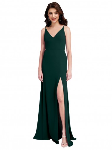 Best Stretch Crepe V-Neck Sleeveless V-Back Midnight Green Long Formal Evening Dress Canada