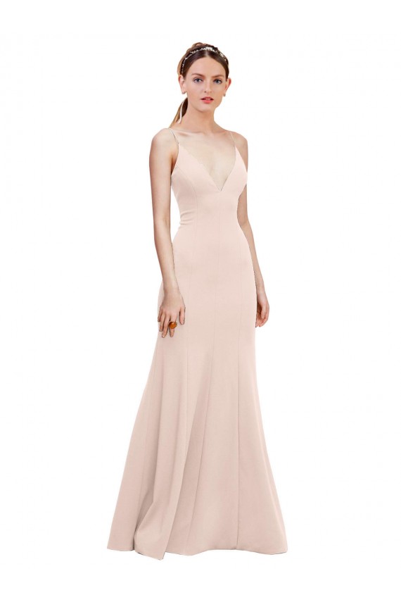 Best Stretch Crepe V-Neck Sleeveless V-Back Long Formal Dress Canada