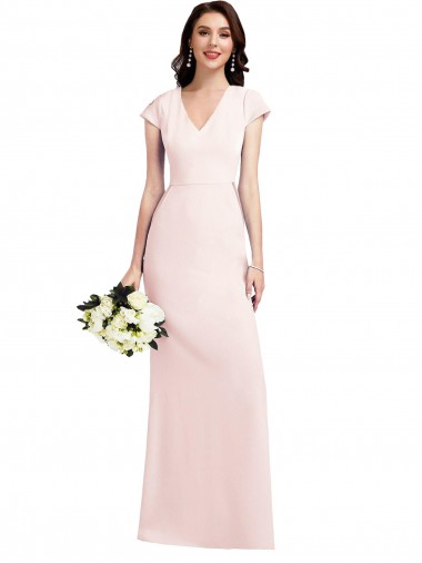 Best Stretch Crepe V-Neck Cap Sleeves Long Formal Evening Dress Canada