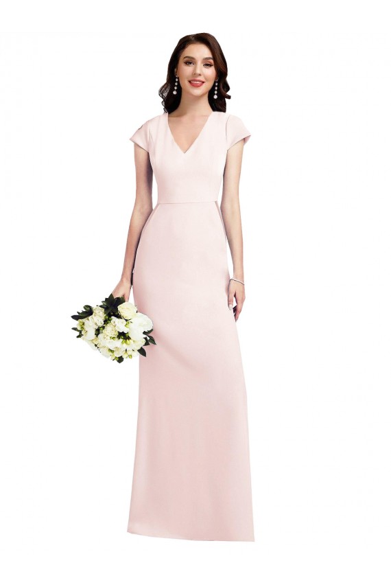 Best Stretch Crepe V-Neck Cap Sleeves Long Formal Evening Dress Canada
