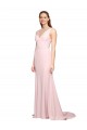 Best Stretch Crepe V-Neck Sleeveless V-Back Pink Sweep Train Black Tie Evening Dress Canada