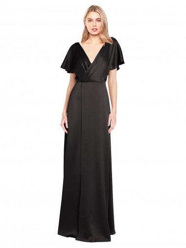 Best Stretch Satin V-Neck Cap Sleeves Open Back Long Evening Dress Canada