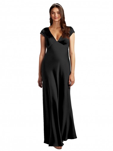Best Stretch Satin V-Neck Cap Sleeves Keyhole Back Long Formal Evening Dress Canada