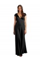 Best Stretch Satin V-Neck Cap Sleeves Keyhole Back Long Formal Evening Dress Canada