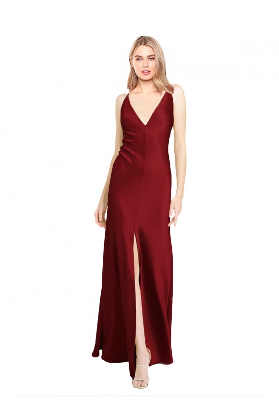 Best Stretch Satin V-Neck Sleeveless V-Back Long Black Tie Evening Dress Canada