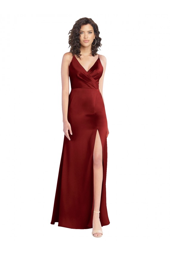 Best Stretch Satin V-Neck Sleeveless V-Back Long Formal Dress Canada