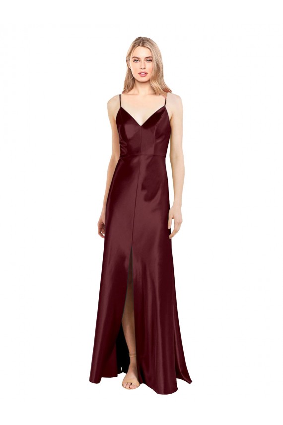 Best Stretch Satin Spaghetti Straps Sleeveless Long Evening Dress Canada