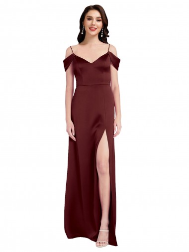 Best Stretch Satin Off the Shoulder Sleeveless Long Formal Dress Canada