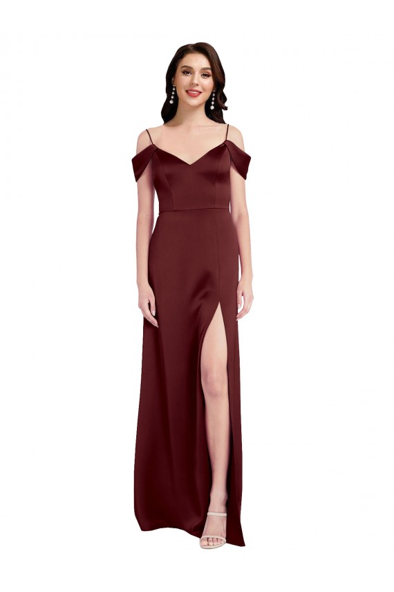 Best Stretch Satin Off the Shoulder Sleeveless Long Formal Dress Canada