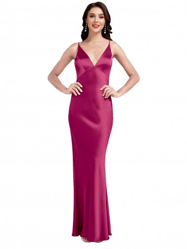 Best Stretch Satin Spaghetti Straps Sleeveless Low Back Long Formal Evening Dress Canada