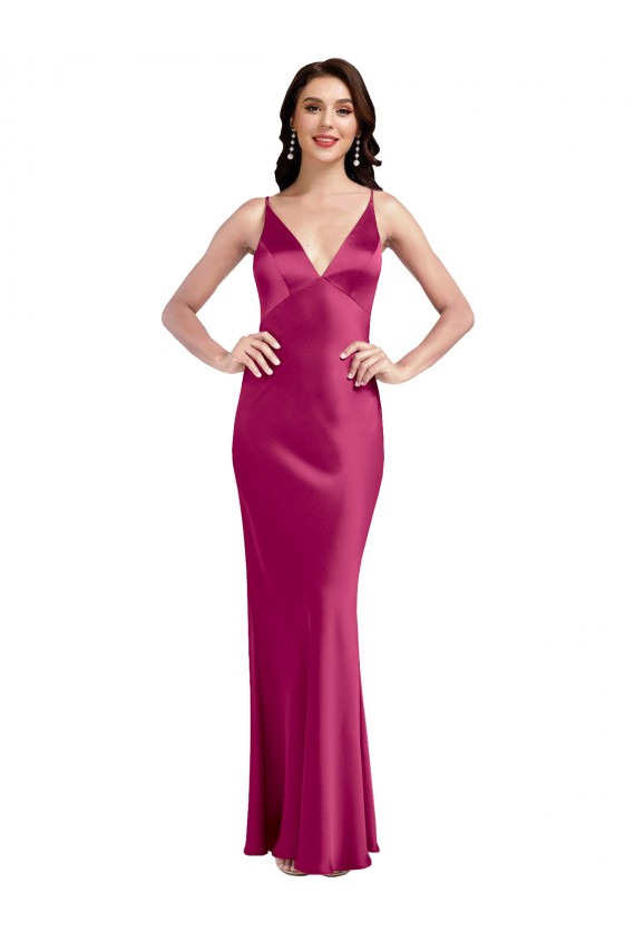 Best Stretch Satin Spaghetti Straps Sleeveless Low Back Long Formal Evening Dress Canada