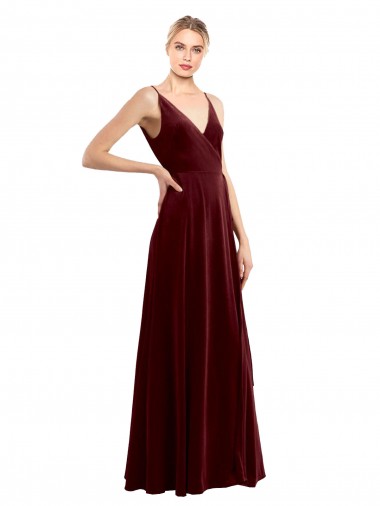Best Stretch Velvet V-Neck Sleeveless V-Back Long Evening Gowns Canada