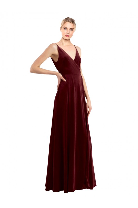 Best Stretch Velvet V-Neck Sleeveless V-Back Long Evening Gowns Canada