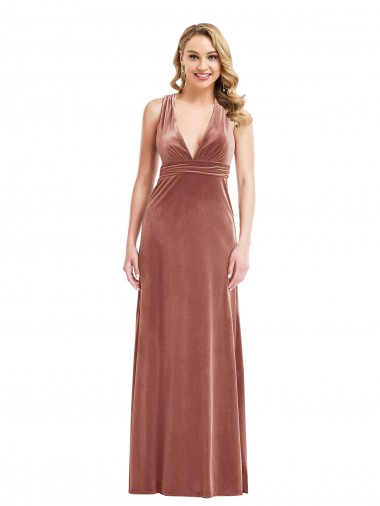 Best Stretch Velvet V-Neck Sleeveless Open Back Long Evening Dress Canada