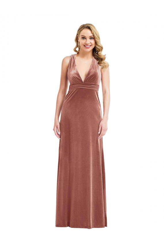 Best Stretch Velvet V-Neck Sleeveless Open Back Long Evening Dress Canada