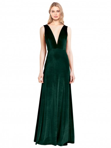 Best Stretch Velvet V-Neck Sleeveless V-Back Long Evening Dress Canada