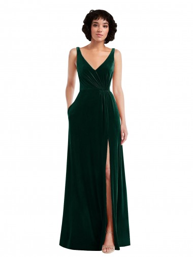 Best Stretch Velvet V-Neck Sleeveless V-Back Long Evening Gown Canada
