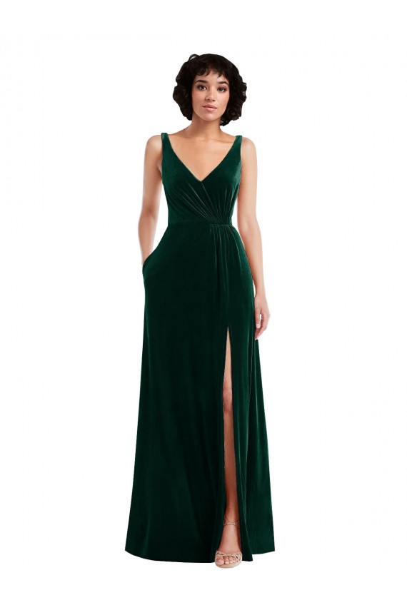 Best Stretch Velvet V-Neck Sleeveless V-Back Long Evening Gown Canada