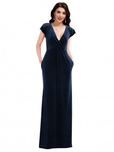 Best Stretch Velvet V-Neck Flutter Sleeves Long Formal Dress Canada