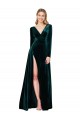Best Stretch Velvet V-Neck Long Sleeves Sweep Train Black Tie Evening Dress Canada