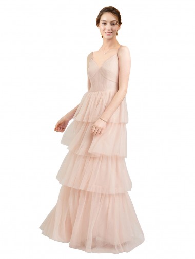 Best Tulle V-Neck Sleeveless Long Semi Formal Evening Dress Canada