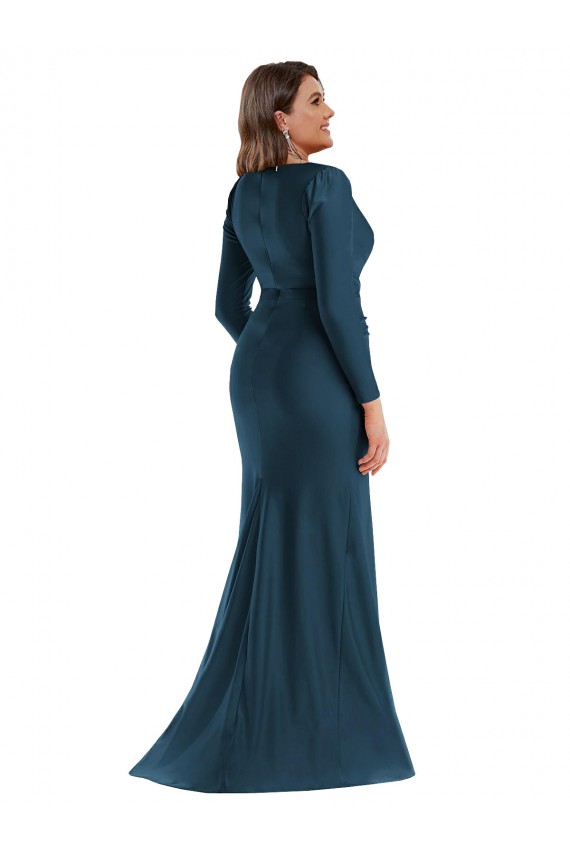 Best Silky Satin V-Neck Long Sleeves Long Formal Plus Size Evening Dress Canada