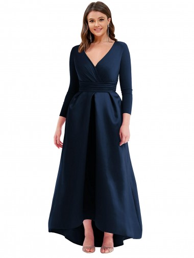 Best Spandex V-Neck Long Sleeves Long High Low Plus Size Evening Dress Canada