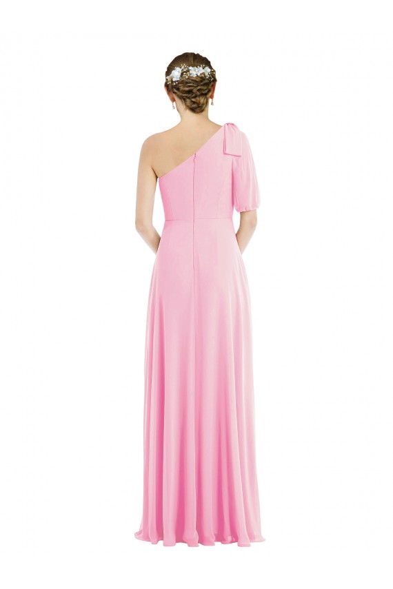 Best Soft Chiffon One Shoulder Sleeveless Barely Pink Long Semi Formal Evening Dress Canada