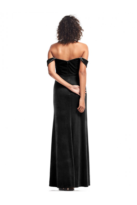 Best Stretch Velvet Off the Shoulder Sleeveless Black Long Formal Evening Dress Canada
