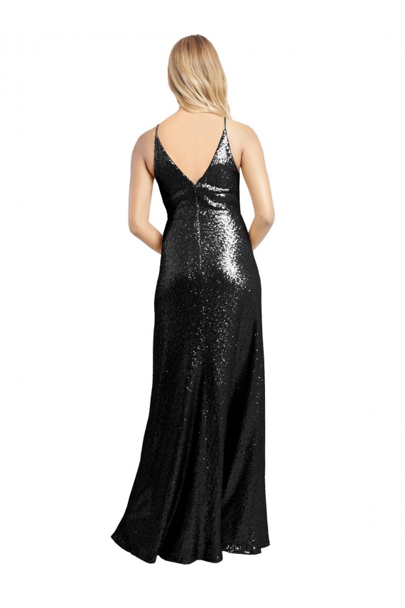 Best Sequin Spaghetti Straps Sleeveless V-Back Long Formal Evening Dress Canada