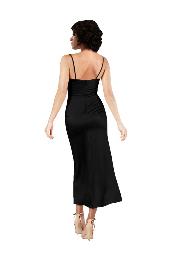 Best Silky Satin Spaghetti Straps Sleeveless Tea Length Formal Evening Dress Canada