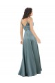 Best Silky Satin V-Neck Sleeveless V-Back Black Long Formal Evening Dress Canada