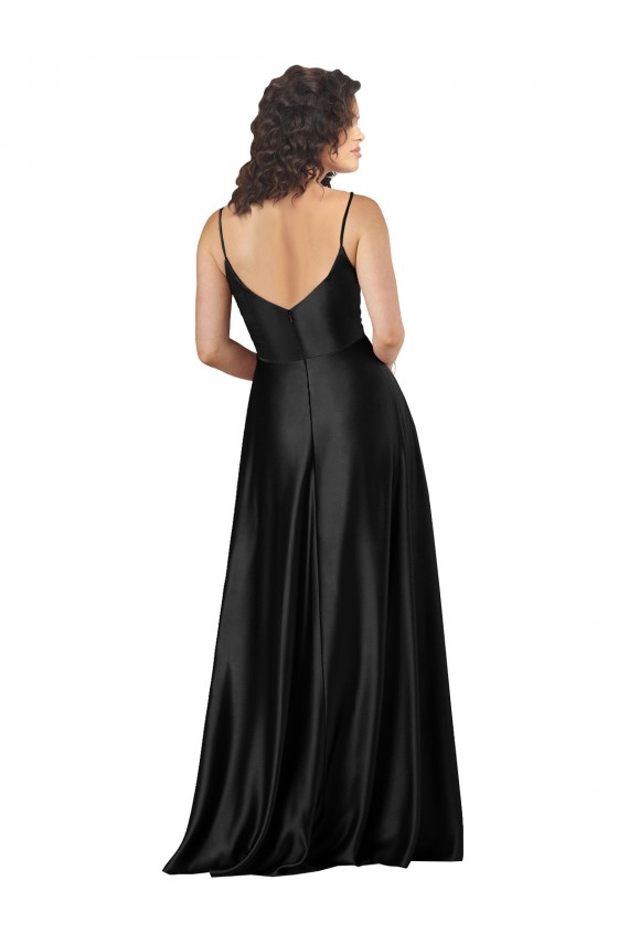 Best Silky Satin V-Neck Sleeveless Low Back Long Formal Dress Canada