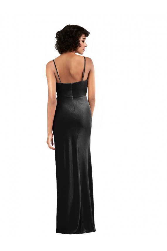 Best Stretch Velvet Cowl Neck Sleeveless Low Back Long Black Tie Evening Dress Canada
