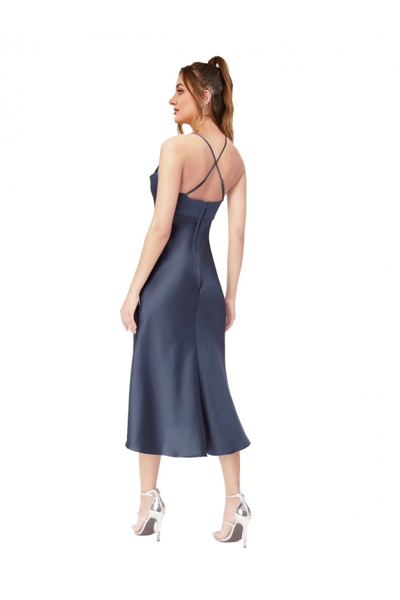 Best Silky Satin Cowl Neck Sleeveless Open Back Midi Length High Low Evening Dress Canada