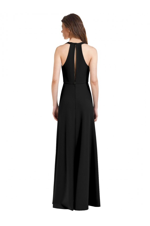 Best Stretch Crepe Halter Neck Sleeveless Long Formal Evening Dress Canada