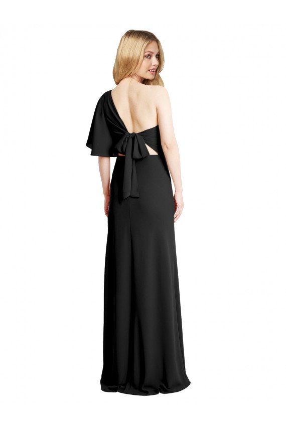 Best Stretch Crepe One Shoulder Flutter Sleeves Long Formal Evening Dress Canada