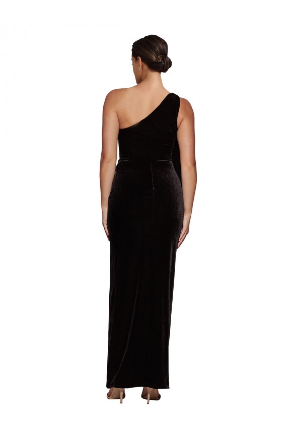 Best Stretch Velvet One Shoulder Sleeveless Black Long Formal Evening Dress Canada