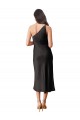 Best Stretch Satin One Shoulder Sleeveless Black Midi Length Black Tie Evening Dress Canada