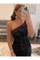 Best Velvet Sequin One Shoulder Sleeveless Short Evening Gowns Canada
