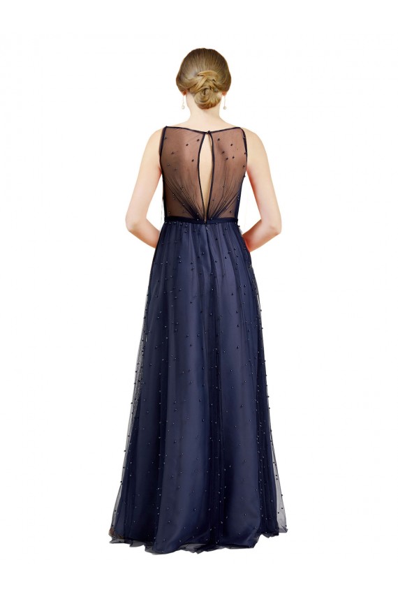 Best Tulle Boat Neck Sleeveless Keyhole Back Long Semi Formal Evening Dress Canada