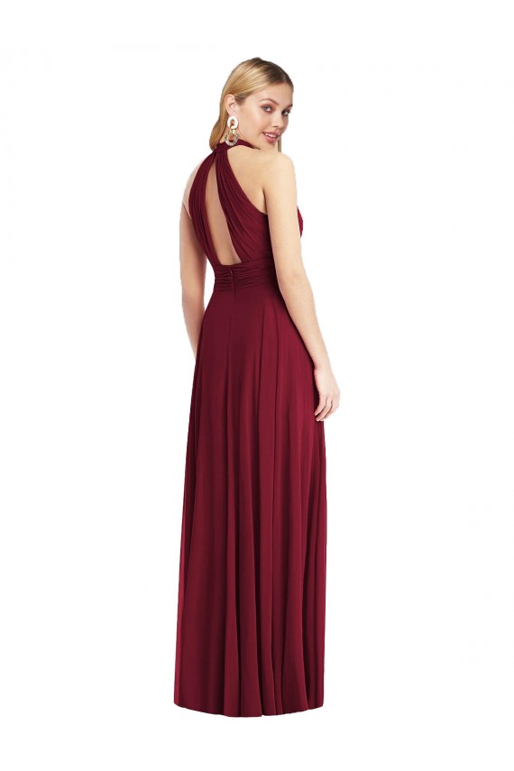 Best Soft Chiffon Halter Neck Sleeveless Open Back Burgundy Long Semi Formal Evening Dress Canada