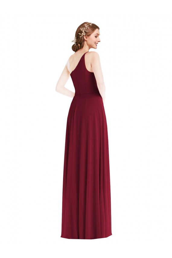 Best Soft Chiffon One Shoulder Sleeveless Burgundy Long Semi Formal Evening Dress Canada