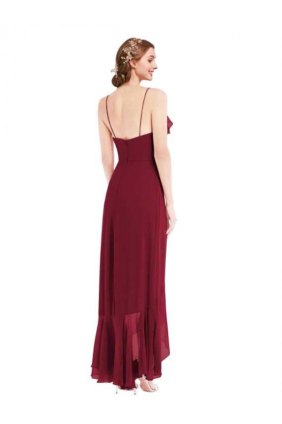 Best Soft Chiffon Spaghetti Straps Sleeveless Low Back Long High Low Evening Dress Canada