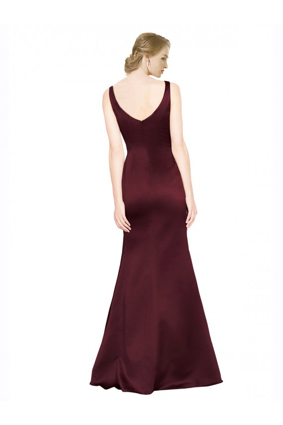 Best Satin V-Neck Sleeveless Low Back Long Black Tie Evening Dress Canada