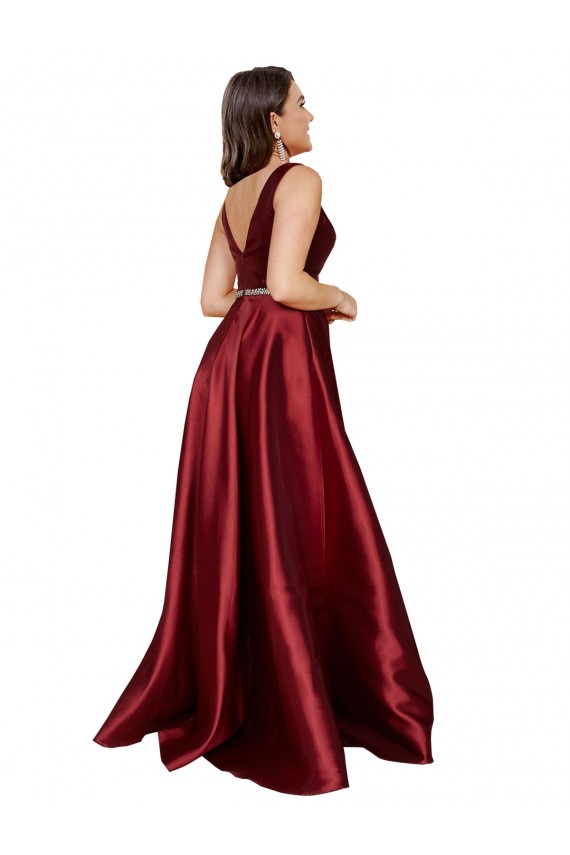 Best Satin V-Neck Sleeveless V-Back Long Formal Plus Size Evening Dress Canada