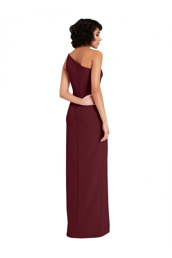 Best Stretch Crepe One Shoulder Sleeveless Burgundy Gold Long Formal Evening Dress Canada